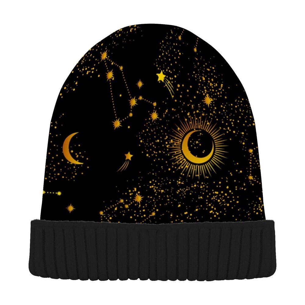 2121 Stars Moon Sun Starry Galaxy Beanie Winter Hat Reversible Skull Cuffed